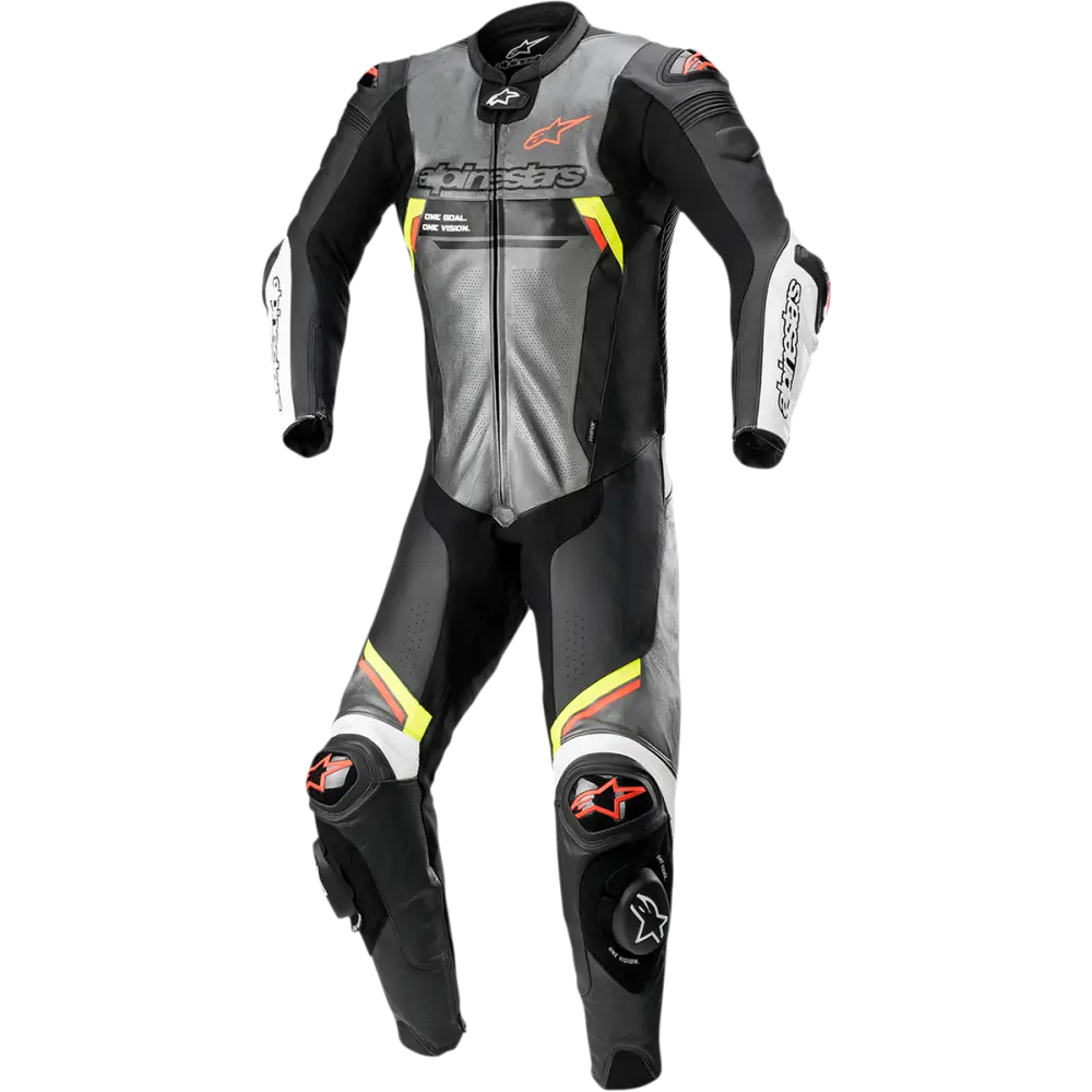 ALPINESTARS Missile Ignition v2 1-Piece Leather Suit - Metallic Gray/Black/Yellow/Red Fluo - US 36 / EU 46 3150222-9135-46