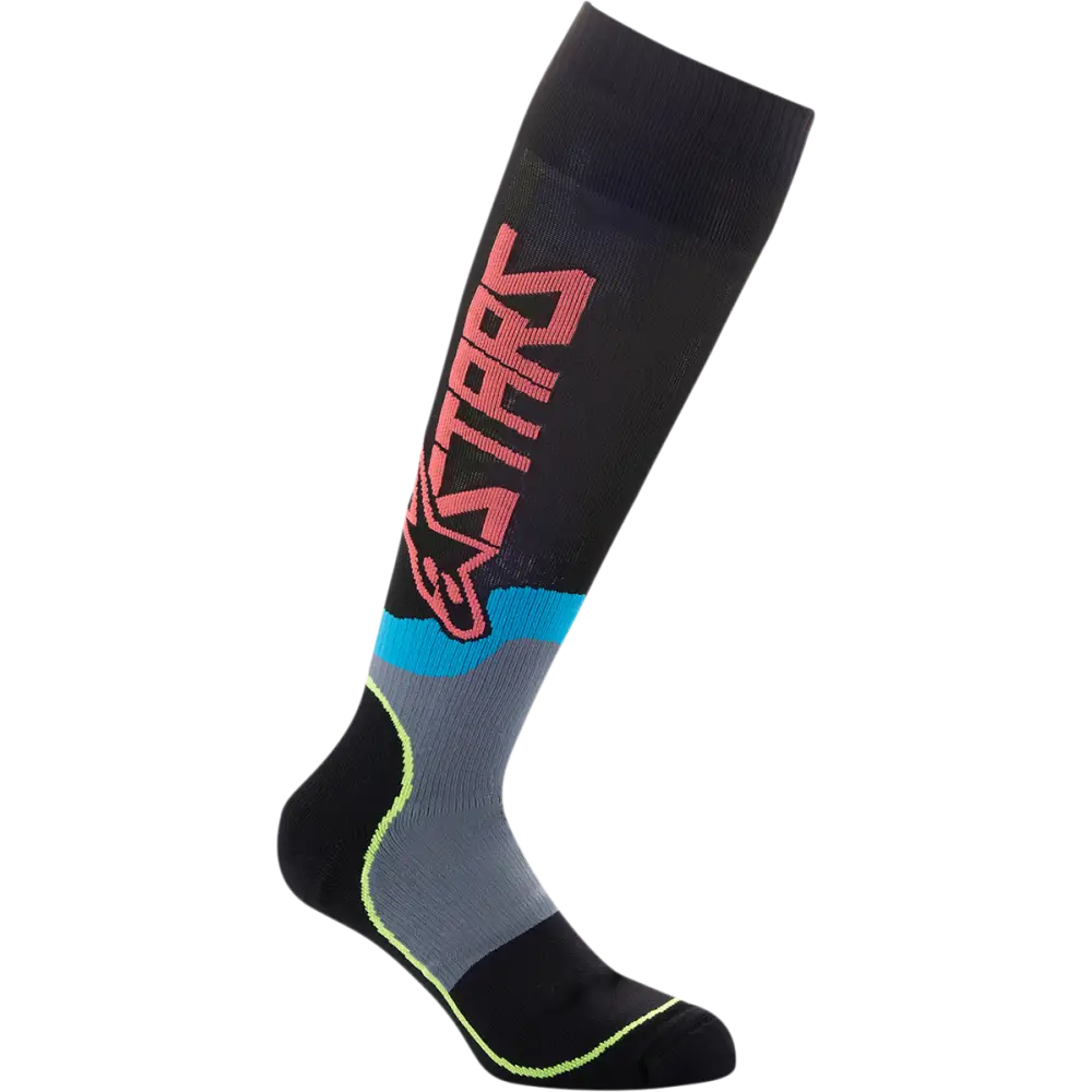 ALPINESTARS MX Plus-2 Socks - Black/Yellow Fluorescent/Coral - Large 4701920-1534-L