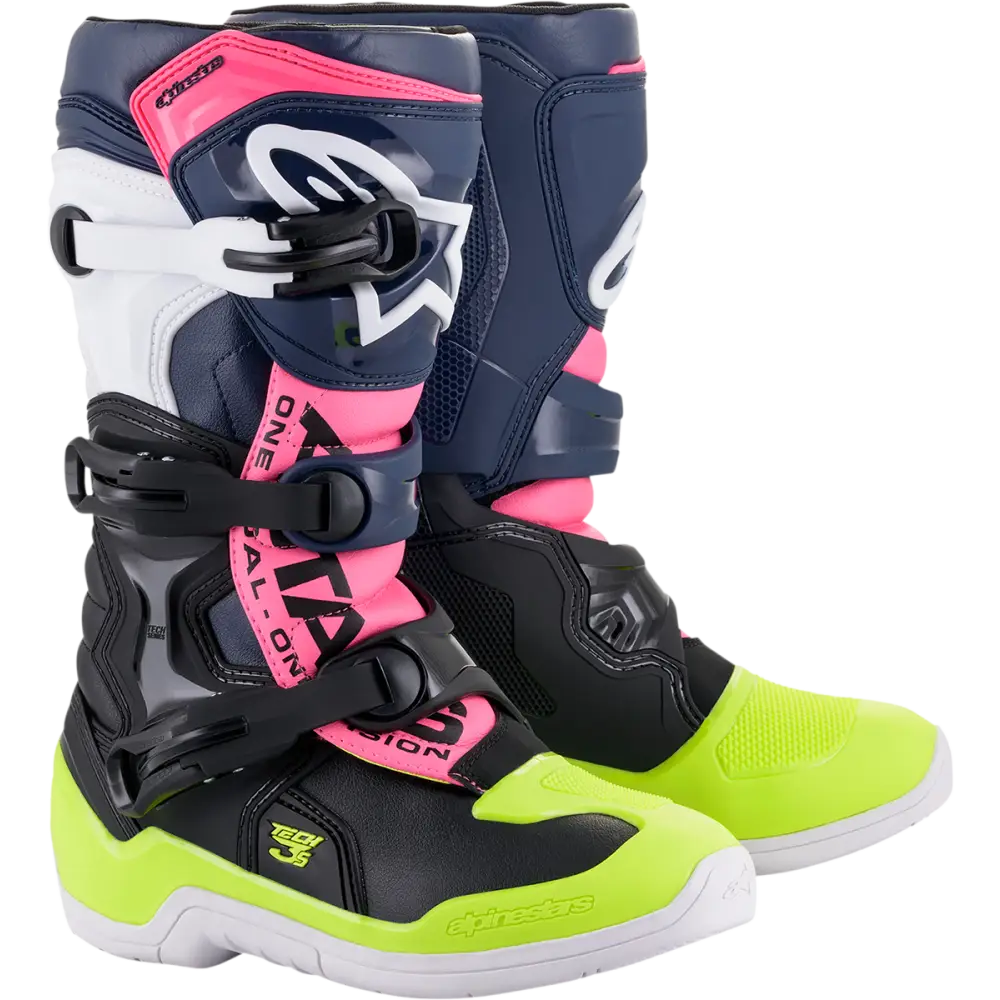 ALPINESTARS Tech 3S Boots - Black/Blue/Pink/White/Yellow - US 7 2014018-1176-7