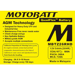 Battery Mbtz26rhd Sealed Factory Activated