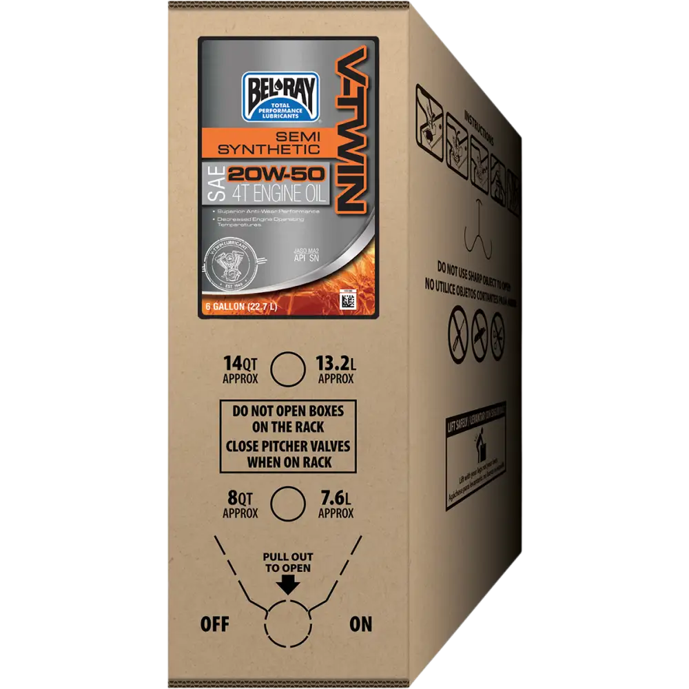 BEL-RAY V-Twin Semi-Synthetic Oil - 20W-50 - 6 U.S. gal. - Bag-In-Box 301389150033