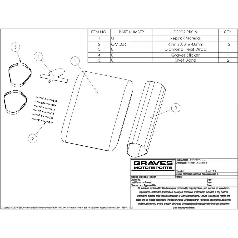 Graves Motorsports Exhaust Silencer Repack Kit - Diamond - Parts