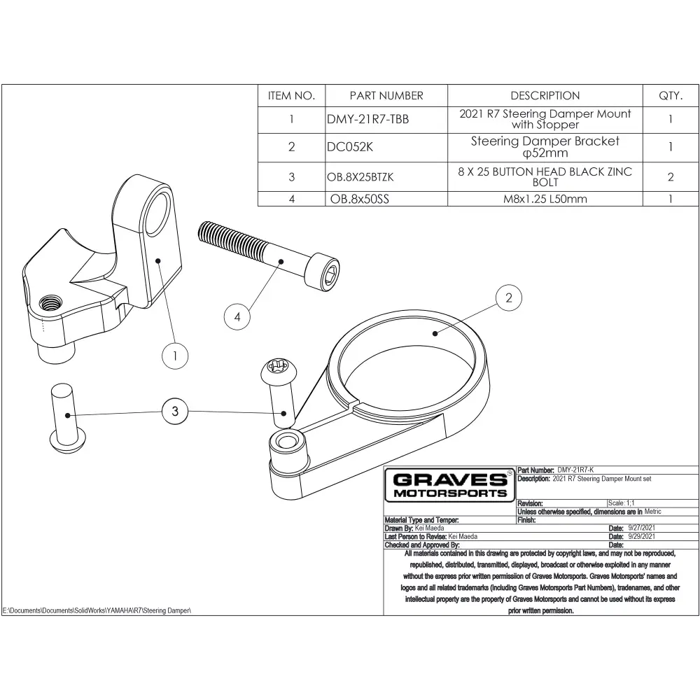 Graves Motorsports Yamaha R7 WORKS Steering Damper Mount - Parts