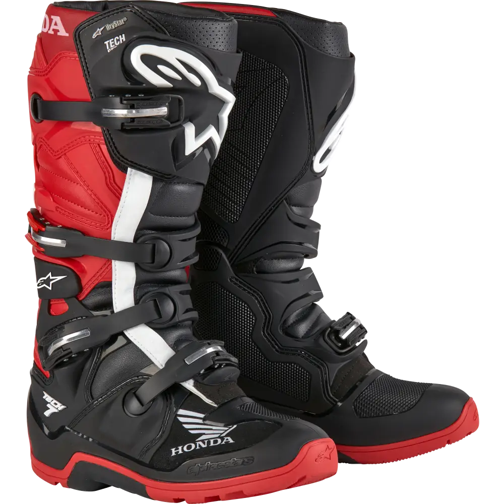 Honda Tech 7 Enduro Drystar Black/Bright Red Sz 5