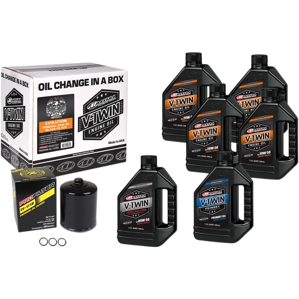 MAXIMA RACING OIL Evolution Mineral 20W-50 Oil Change Kit - Black Filter 90-069016PB