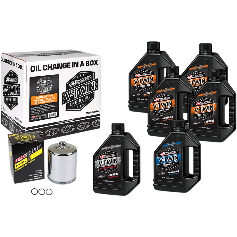 MAXIMA RACING OIL Evolution Mineral 20W-50 Oil Change Kit - Chrome Filter 90-069016PC