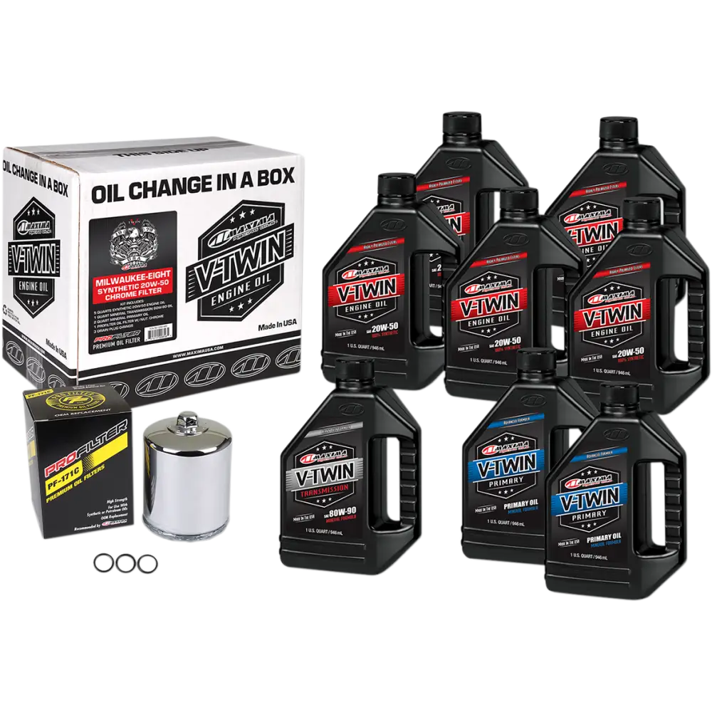 MAXIMA RACING OIL M8 Synthetic 20W-50 Oil Change Kit - Chrome Filter 90-129018PC