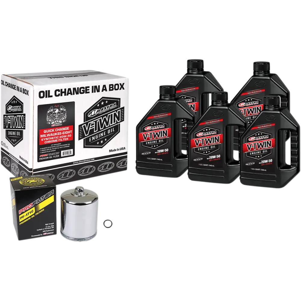 MAXIMA RACING OIL Quick Change M8 Synthetic 20W-50 Oil Change Kit - Chrome Filter 90-129015PC