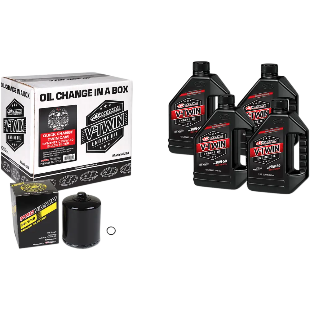 MAXIMA RACING OIL Quick Change Twin Cam Synthetic 20W-50 Oil Change Kit - Black Filter 90-119014PB