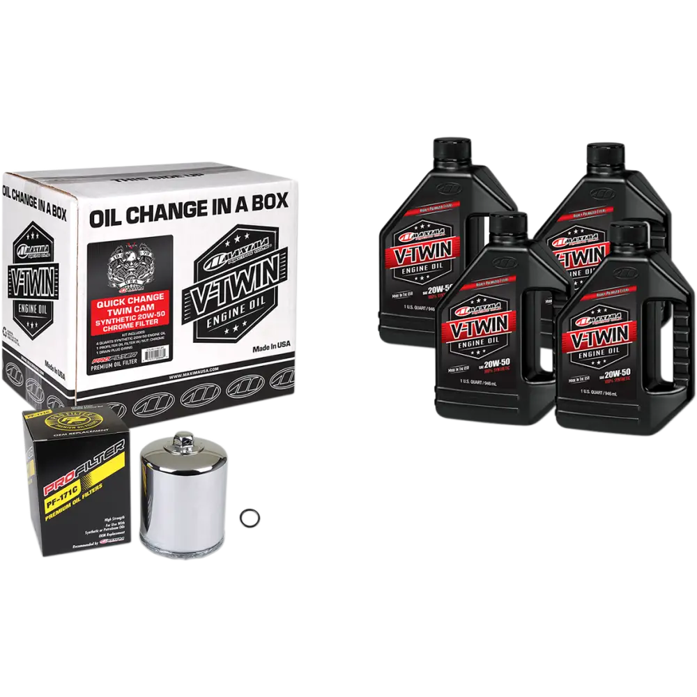 MAXIMA RACING OIL Quick Change Twin Cam Synthetic 20W-50 Oil Change Kit - Chrome Filter 90-119014PC