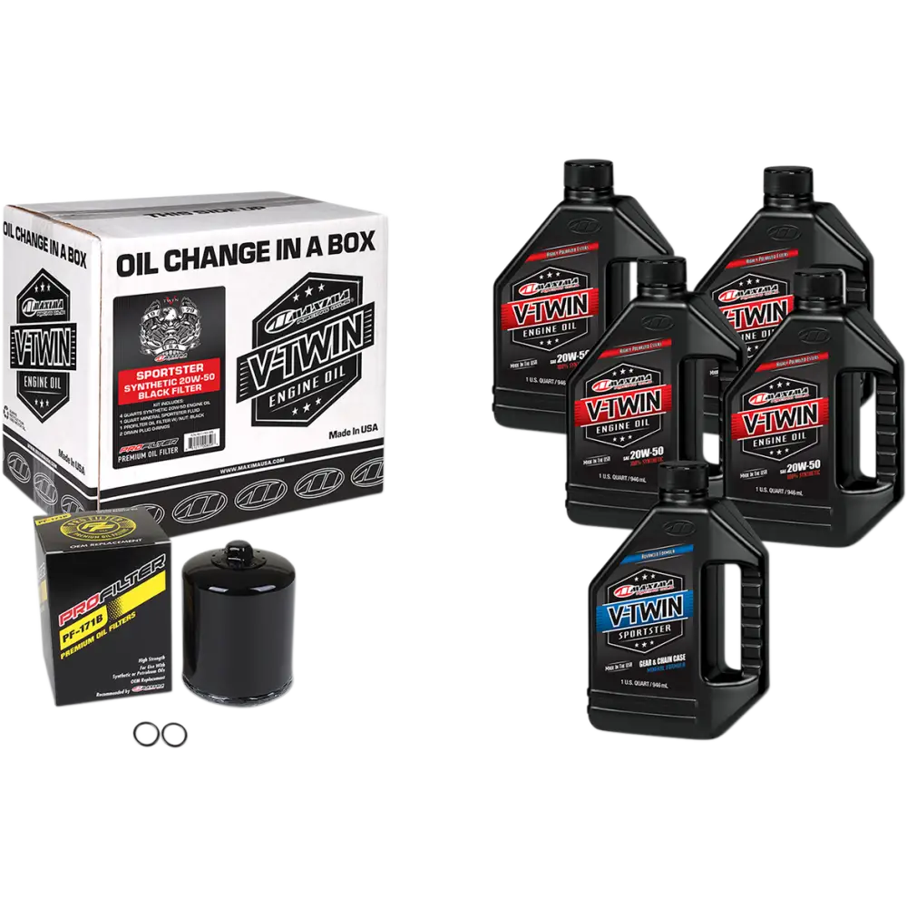 MAXIMA RACING OIL Sportster Synthetic 20W-50 Oil Change Kit - Black Filter 90-119015PB