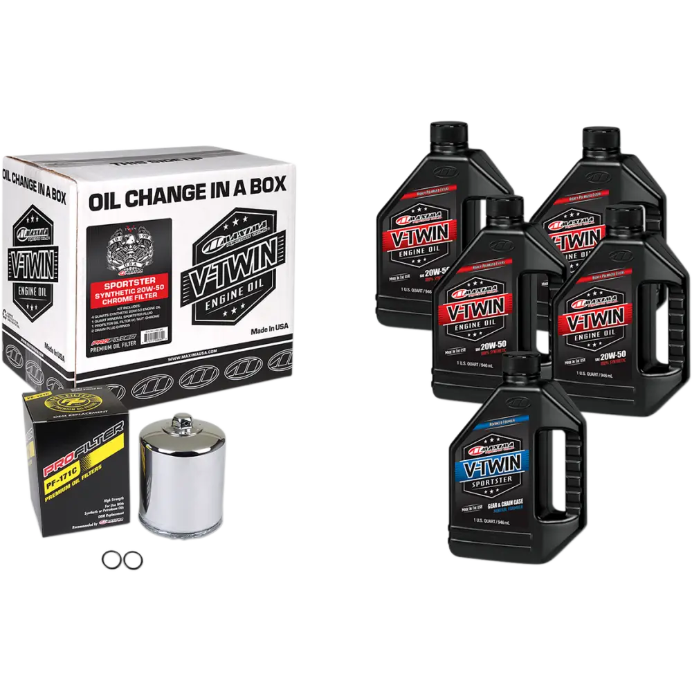 MAXIMA RACING OIL Sportster Synthetic 20W-50 Oil Change Kit - Chrome Filter 90-119015PC