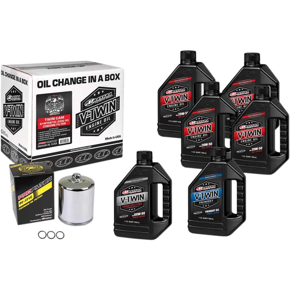 MAXIMA RACING OIL Twin Cam Synthetic 20W-50 Oil Change Kit - Chrome Filter 90-119016PC