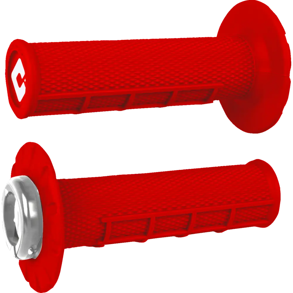 ODI Half Waffle v2.1 Lock-On Grips - ATV/MX - Bright Red/Silver J33HWR-S