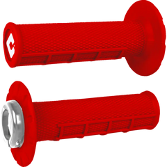 ODI Half Waffle v2.1 Lock-On Grips - ATV/MX - Bright Red/Silver J33HWR-S