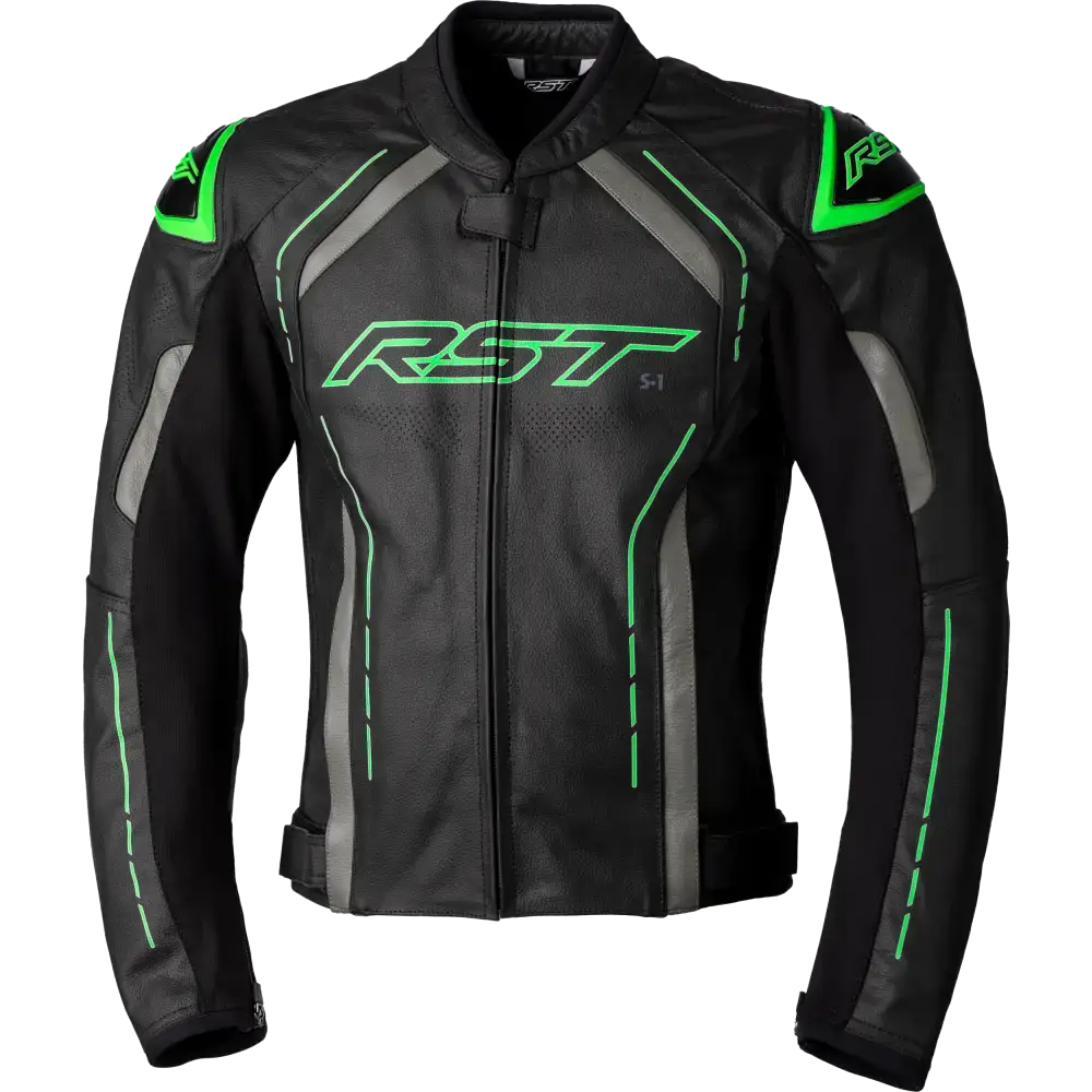 S1 Ce Jacket Blk/Gry/Neon Grn Leather Sm