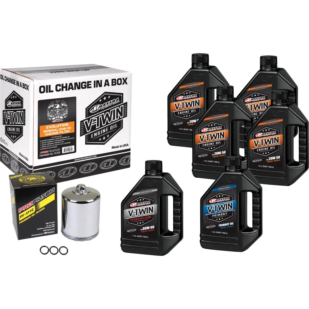 V Twin Oil Change Kit Mineral Evo Chrome Filer