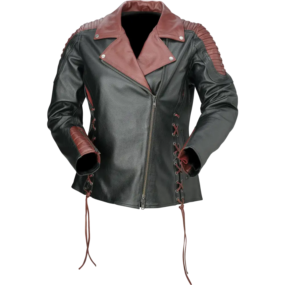 Z1R Women's Combiner Leather Jacket - Black/Red - 1W 2813-1014