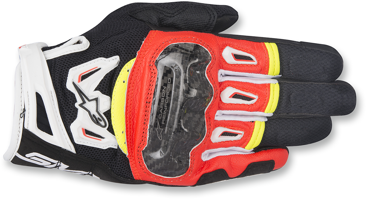 ALPINESTARS SMX-2 Air Carbon V2 Gloves - Black/Fluo Red/White/Fluo Yellow