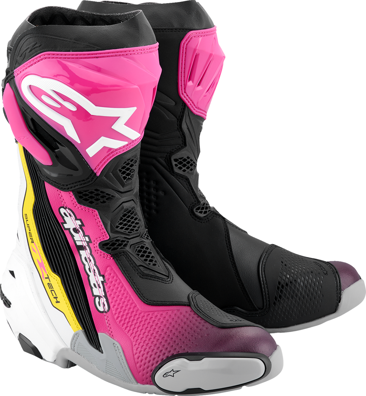 Alpinestars Supertech R Motorcycle Boots - Black, Magenta, White & Yellow, US 6 / EU 39
