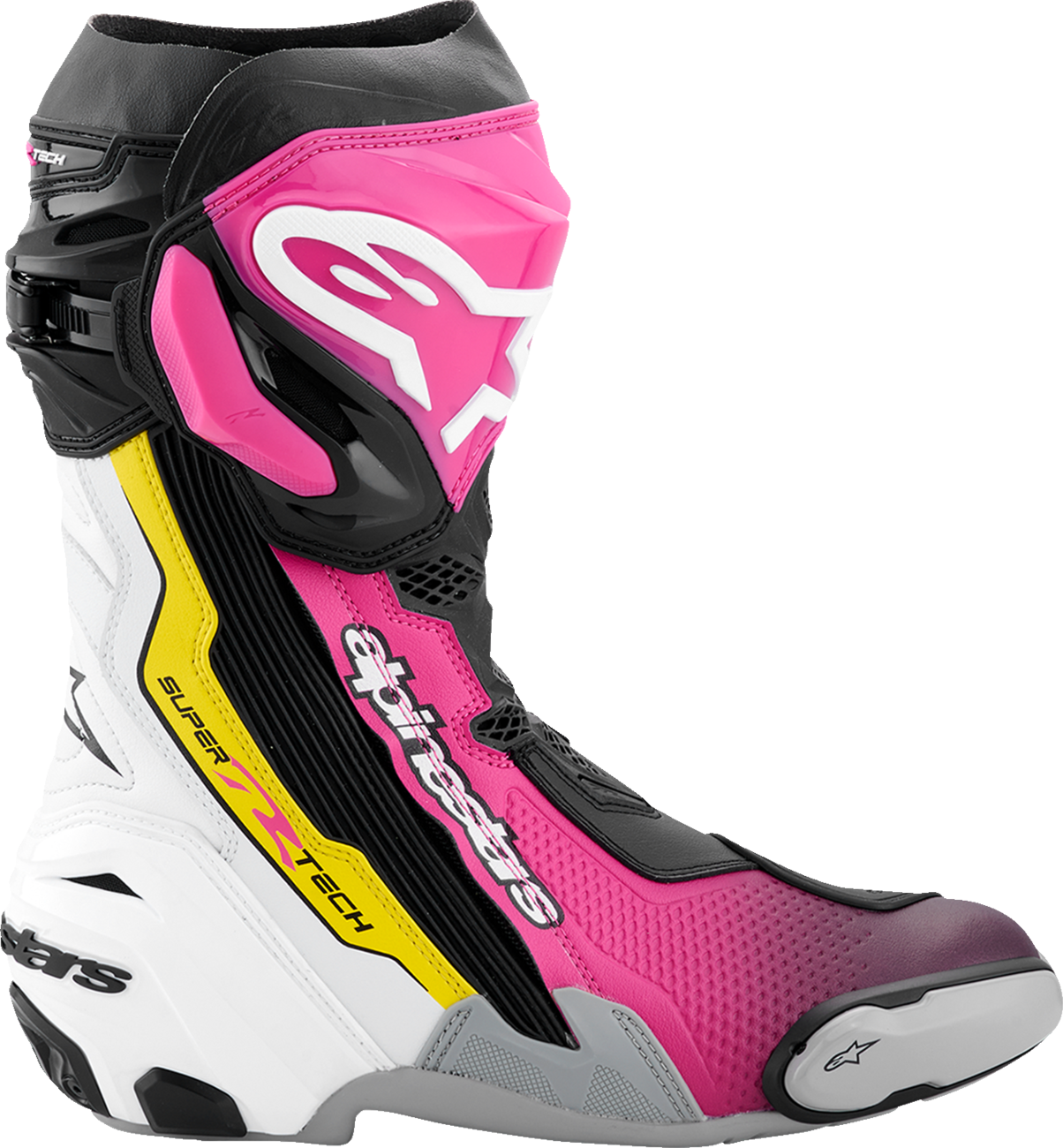 Alpinestars Supertech R Motorcycle Boots - Black, Magenta, White & Yellow, US 6 / EU 39