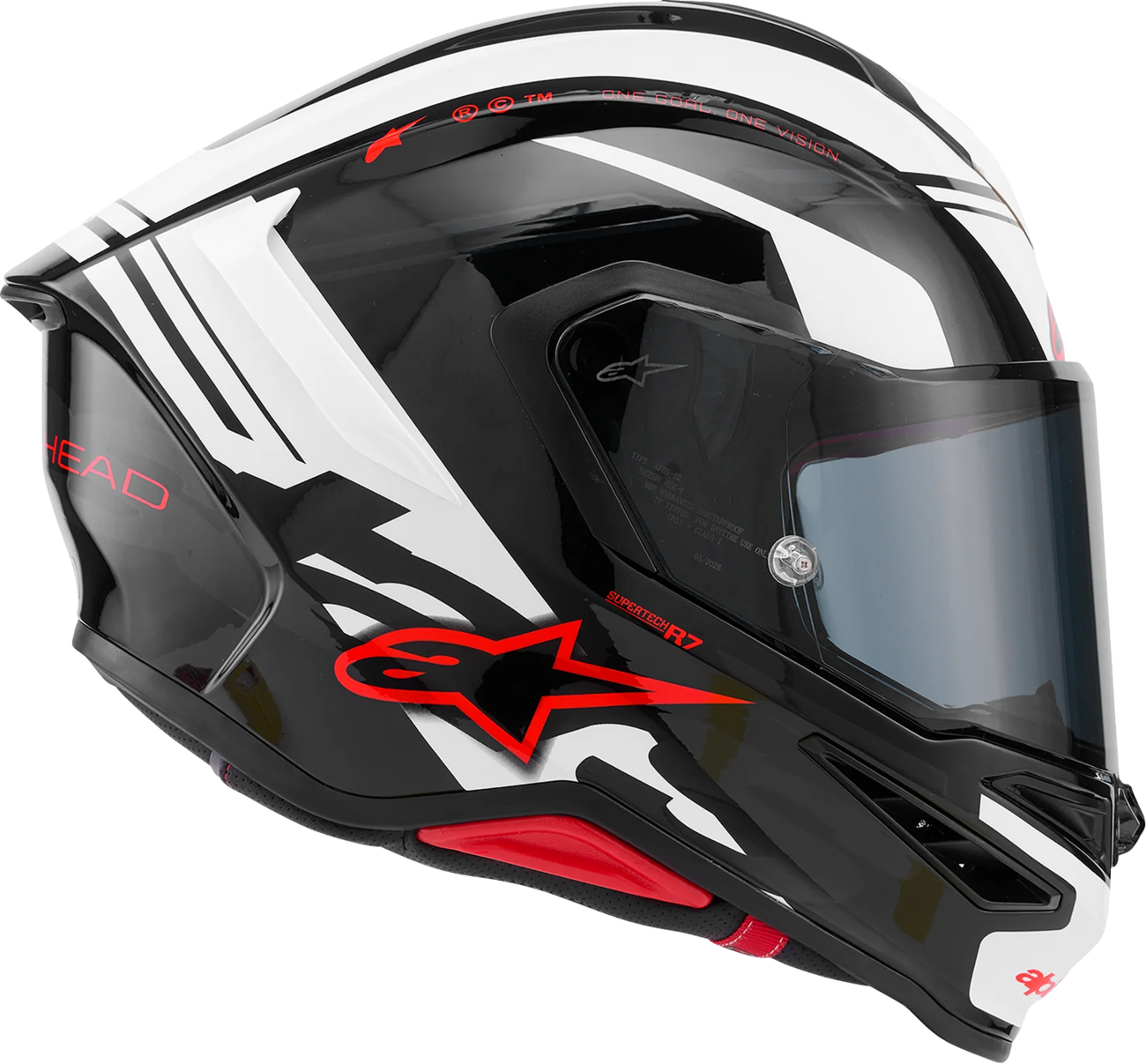 Alpinestars Supertech R7 Helmet - 22.06 Certification, Carbon Composite Shell, 2XL Gloss Black/White/Red