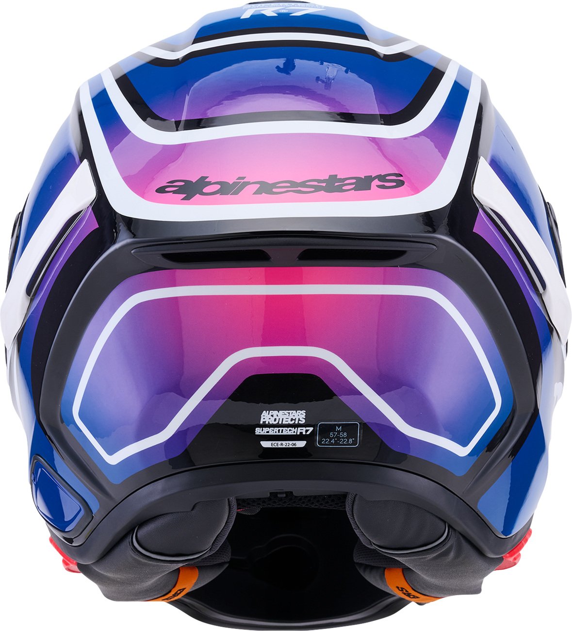 Alpinestars Supertech R7 Helmet - Zeal Gloss Black/Blue/Pink Fluo/White, Medium - Model 8202826-1636-M