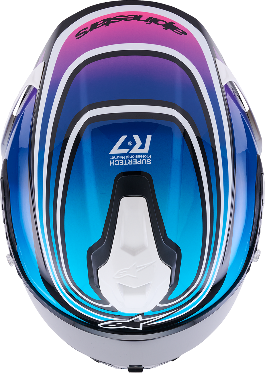 Alpinestars Supertech R7 Helmet Zeal - Small, Gloss Black/Blue/Pink Fluo/White