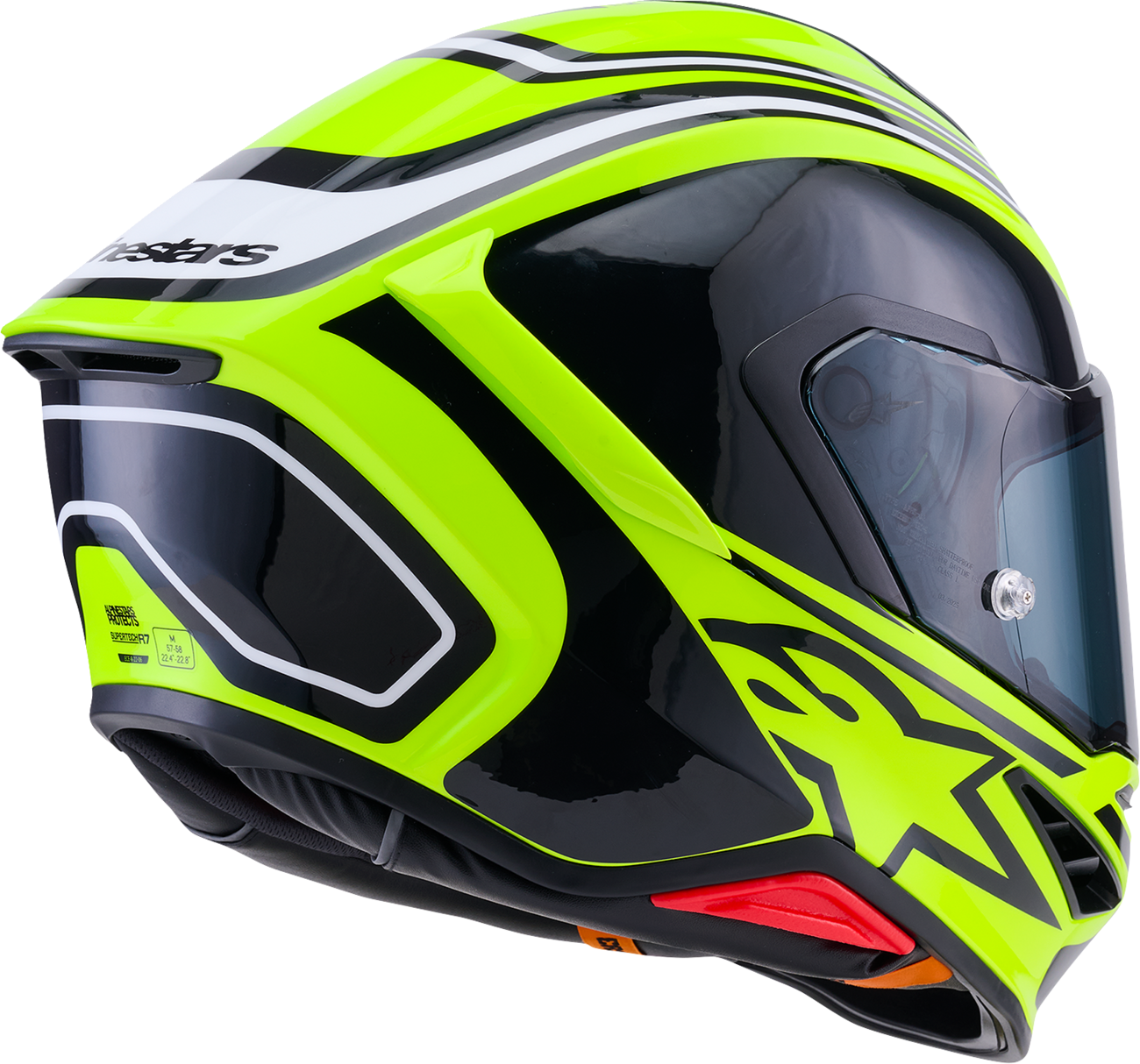 Alpinestars Supertech R7 Zeal Helmet - Medium, Gloss Yellow Fluo/Black/White, Model 8202826-5021-M