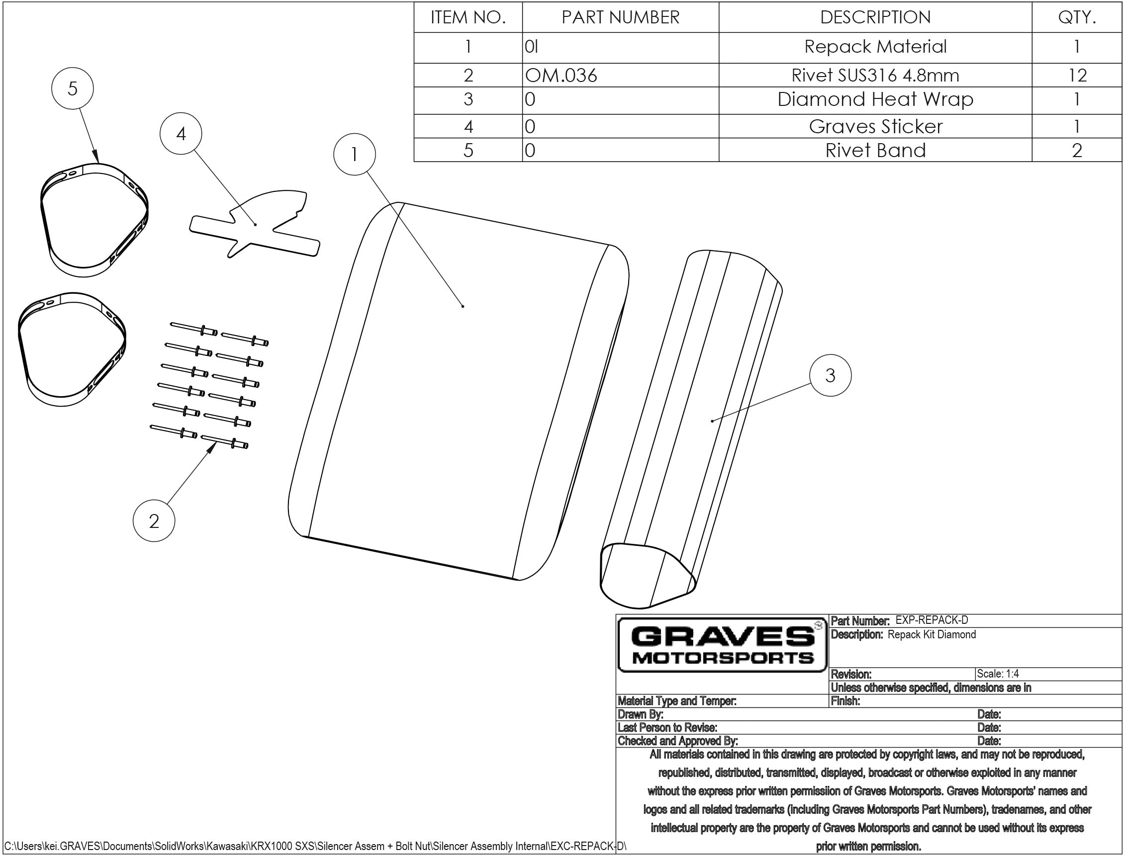 Graves Motorsports Exhaust Silencer Repack Kit - Diamond