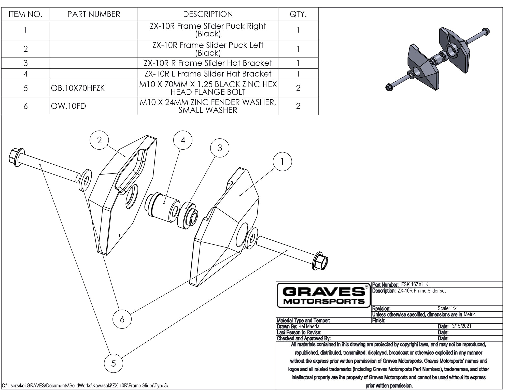 Graves Motorsports Kawasaki ZX-10 Frame Sliders