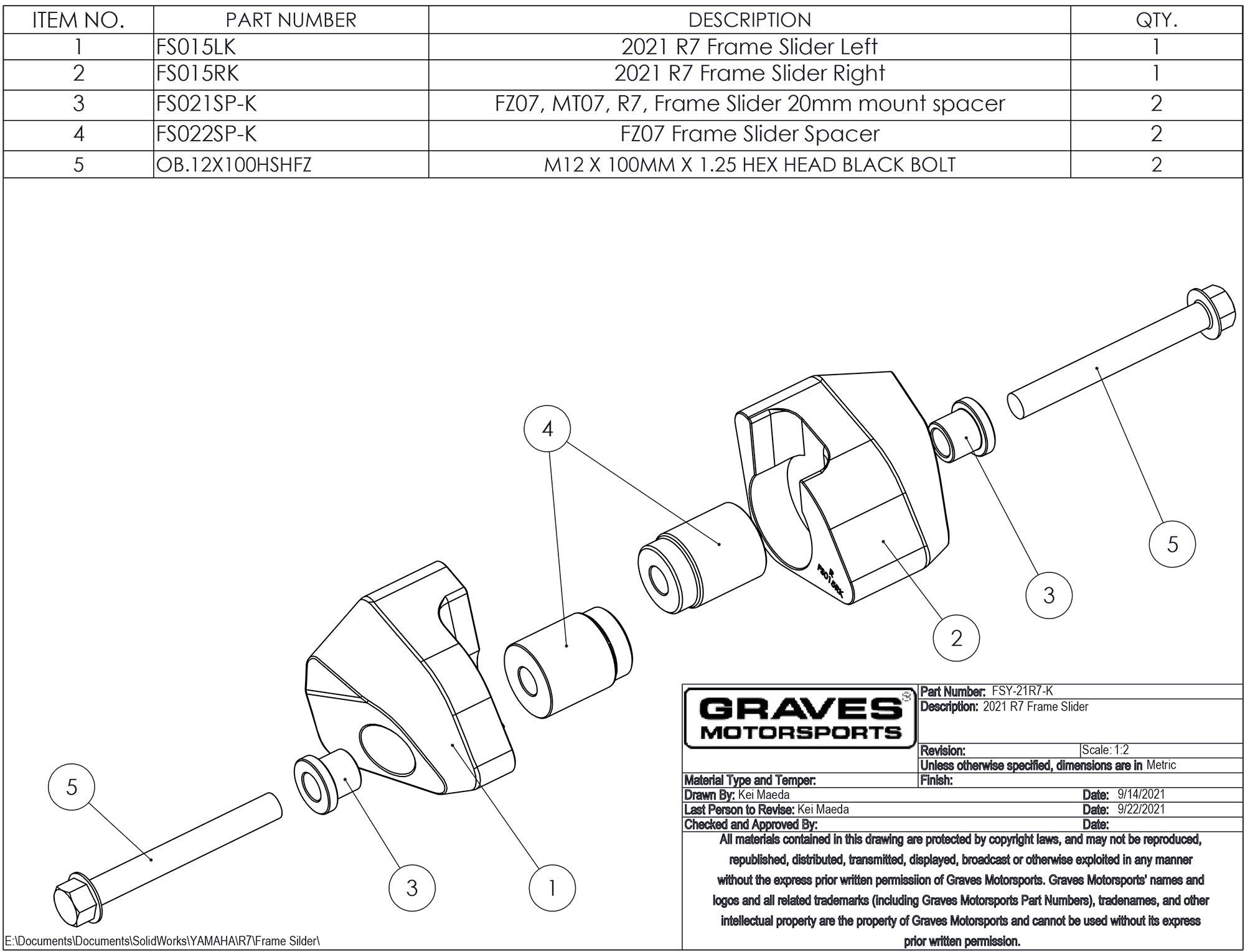 Graves Yamaha R7 Diamond Frame Sliders 2021 +