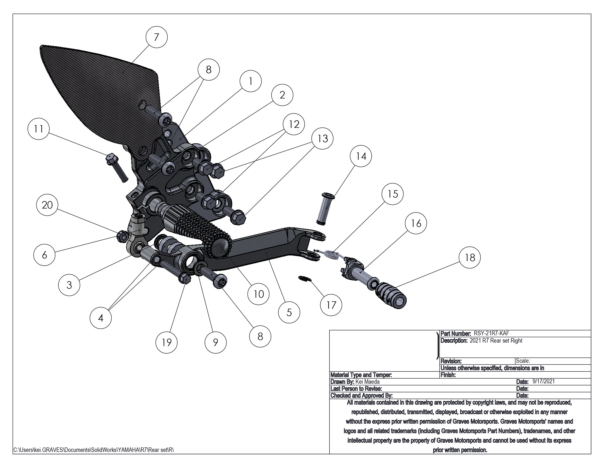 Graves Motorsports Yamaha R7 Adjustable Rearsets