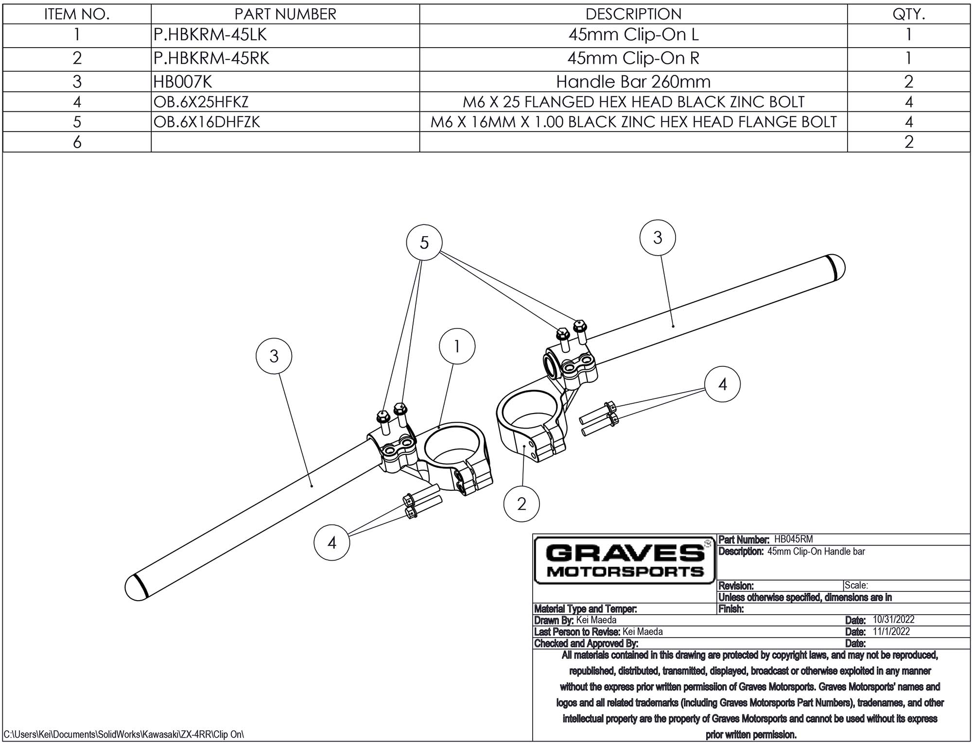 Graves Motorsports 45mm Riser Clip-on Motorcycle Handlebars