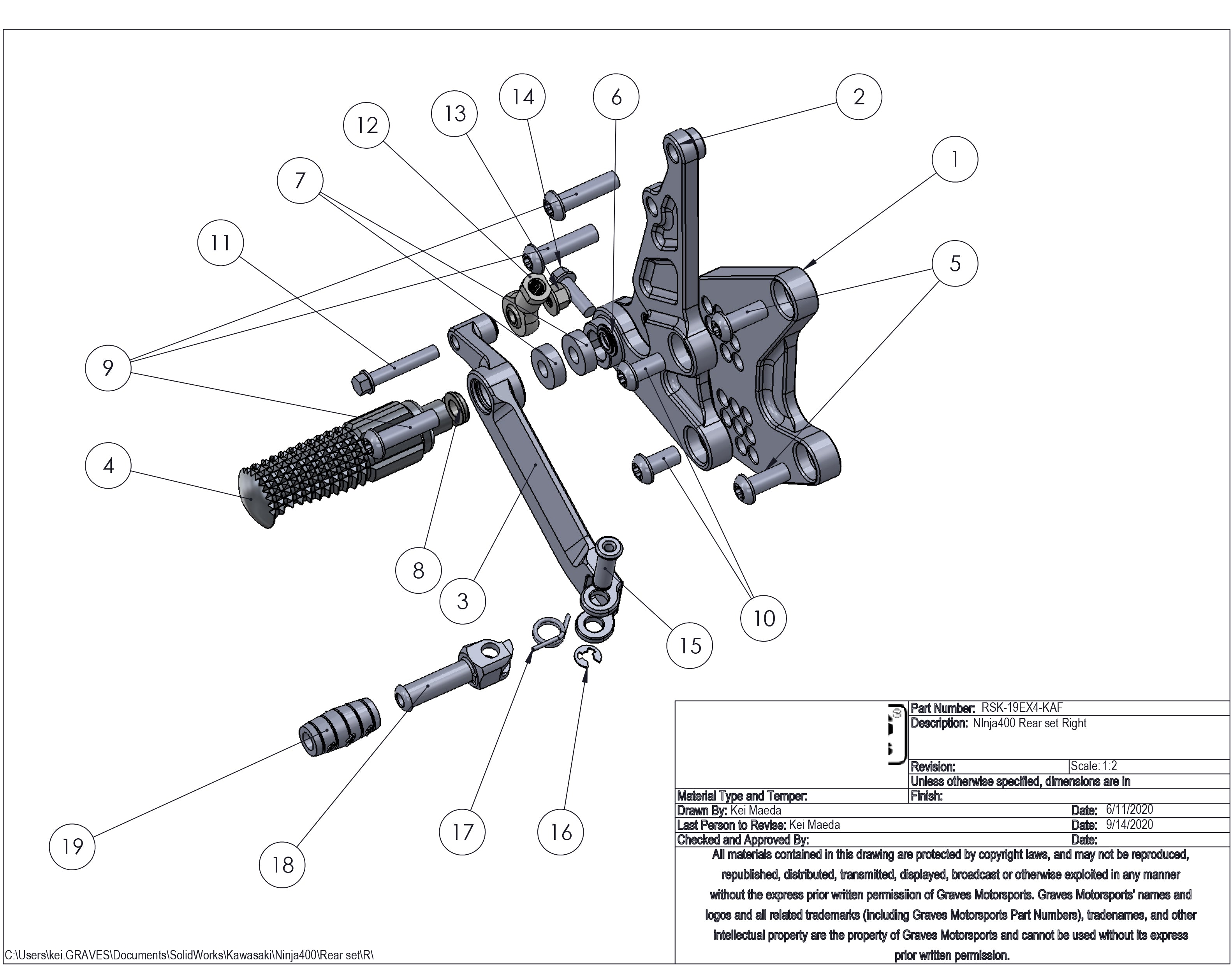 Graves Motorsports Kawasaki Ninja 400 Adjustable Rearsets