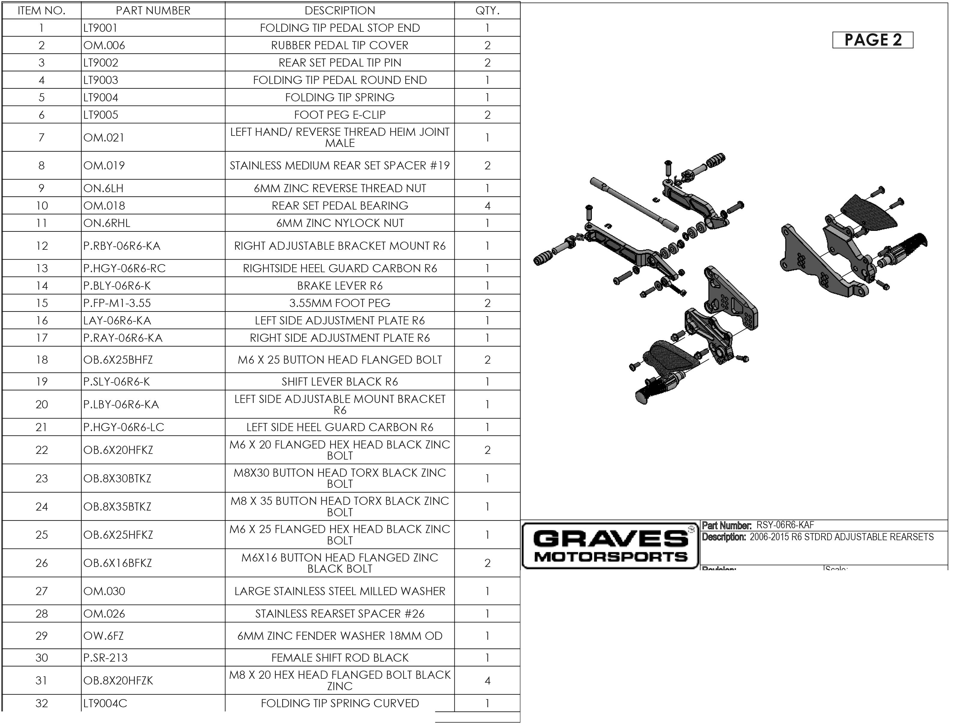 Graves Motorsports Yamaha R6 Adjustable Rearsets 2006-2022