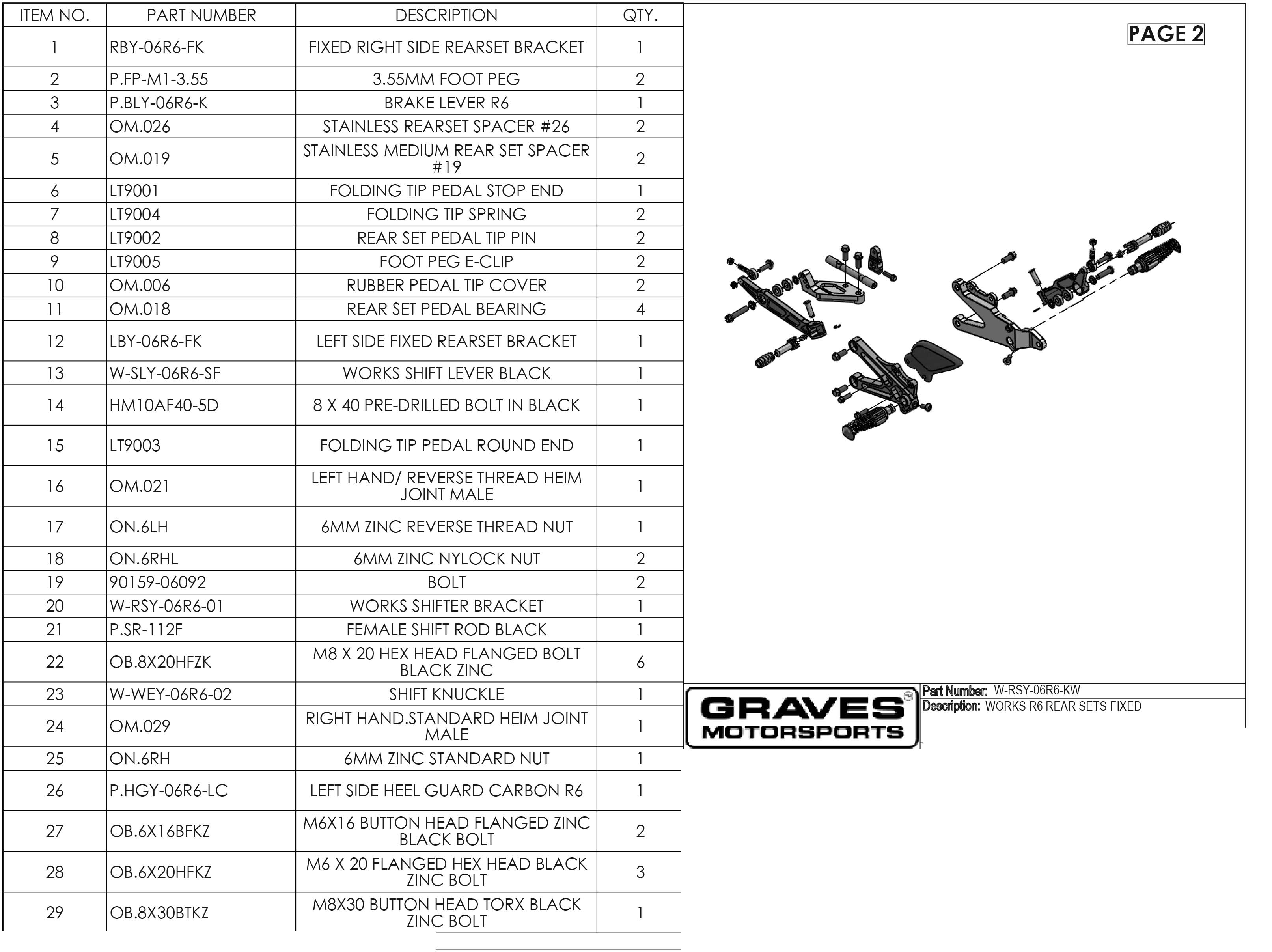 Graves Motorsports Yamaha R6 WORKS Rearsets Fixed