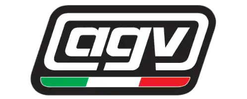 AGV logo featuring their brand name in black with green and red stripes underneath.