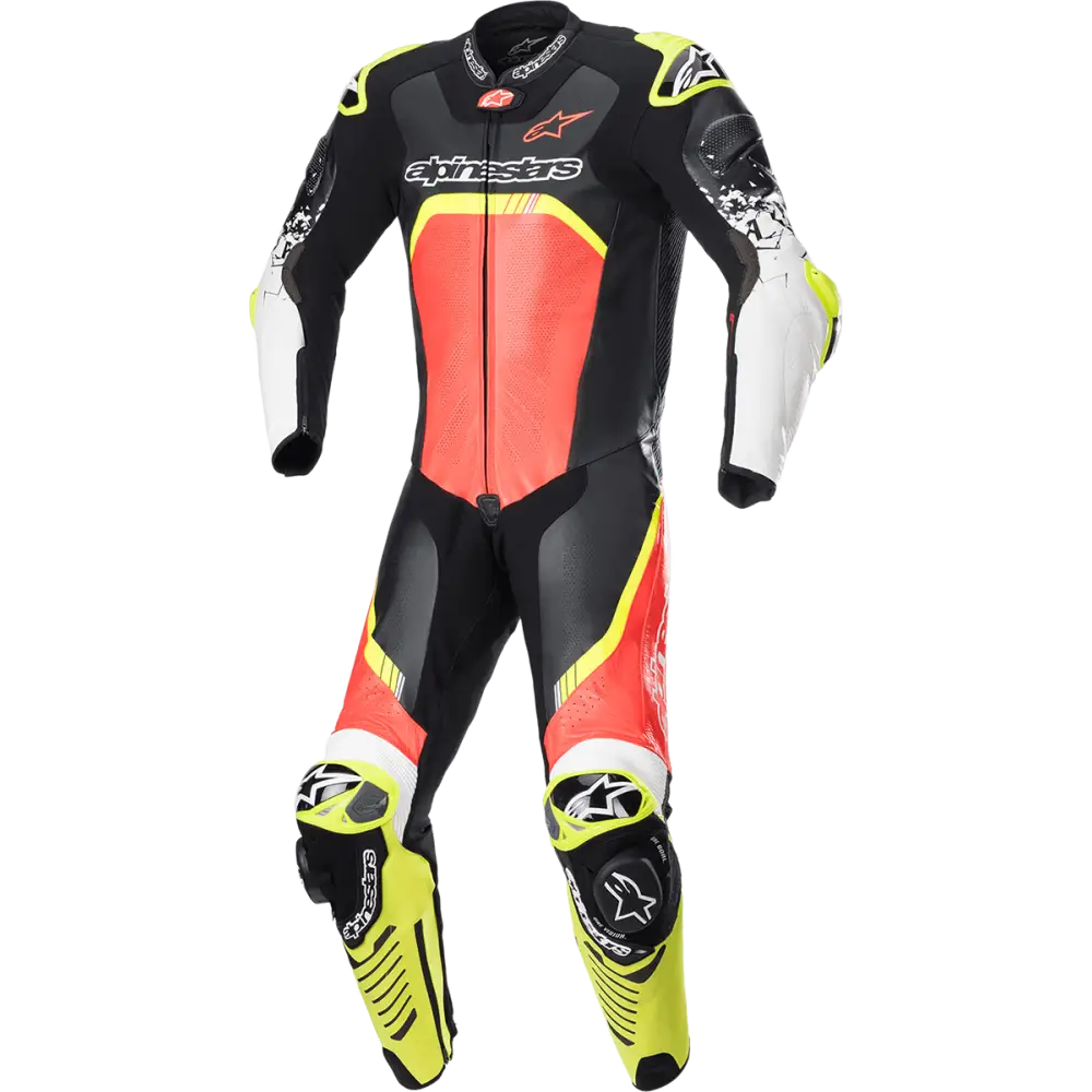 Alpinestars GP Tech v4 Leather Suits - Black/Red/Yellow Fluorescent / US 38 / EU 48 - Street Apparel Group