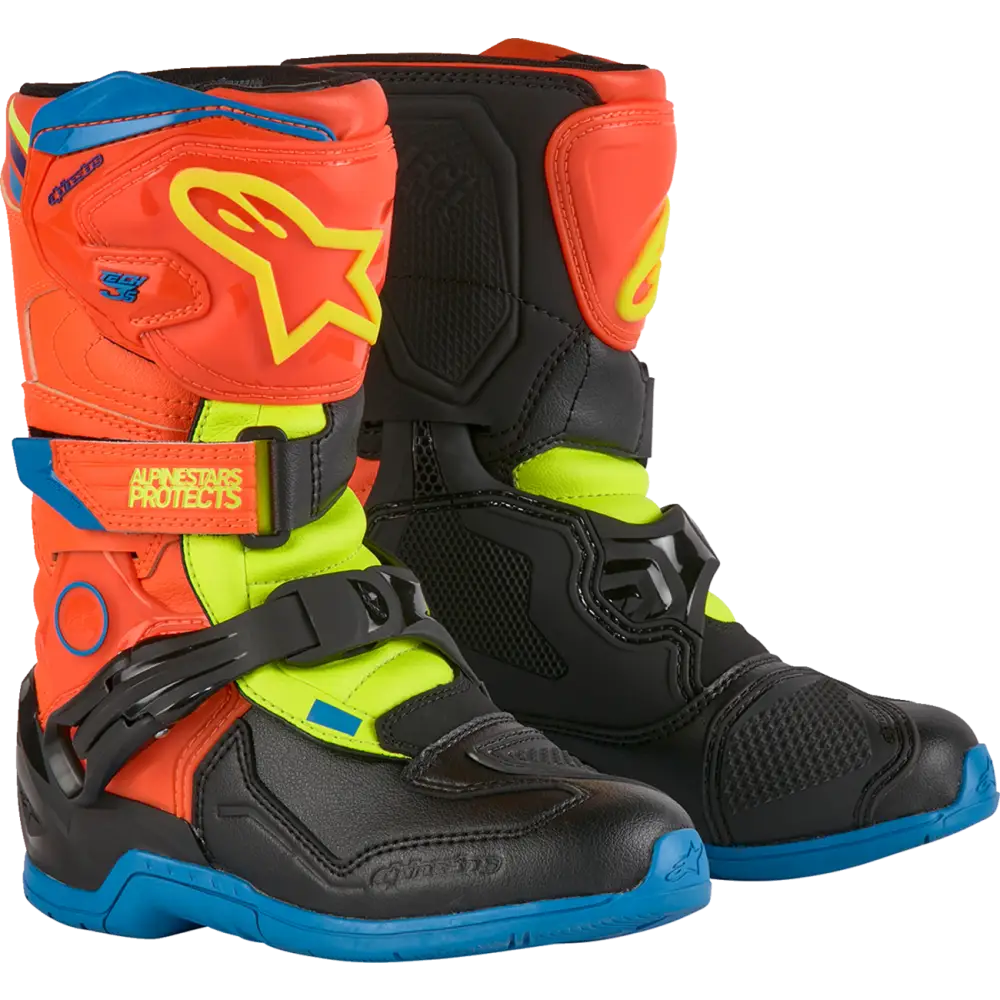 ALPINESTARS Kids Tech 3S Boots - Fluorescent Orange/Fluorescent Yellow/Blue - US 11 2014524-4755-11