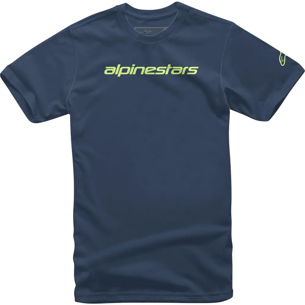 ALPINESTARS Linear Wordmark T-Shirt - Navy/Lime - 2XL 12127202070362X