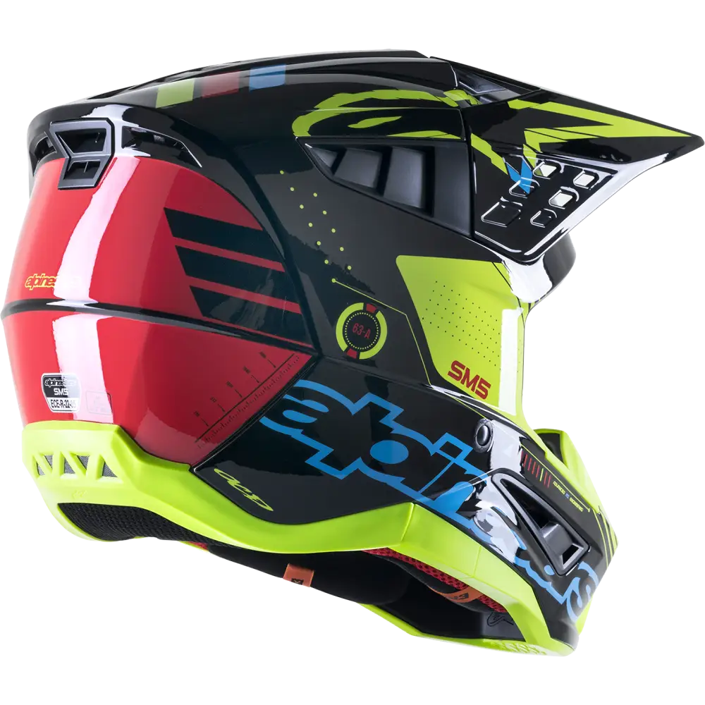 ALPINESTARS SM5 Helmet - Action - Gloss Black/Blue/Fluo Yellow - Medium 8306122-1757-MD