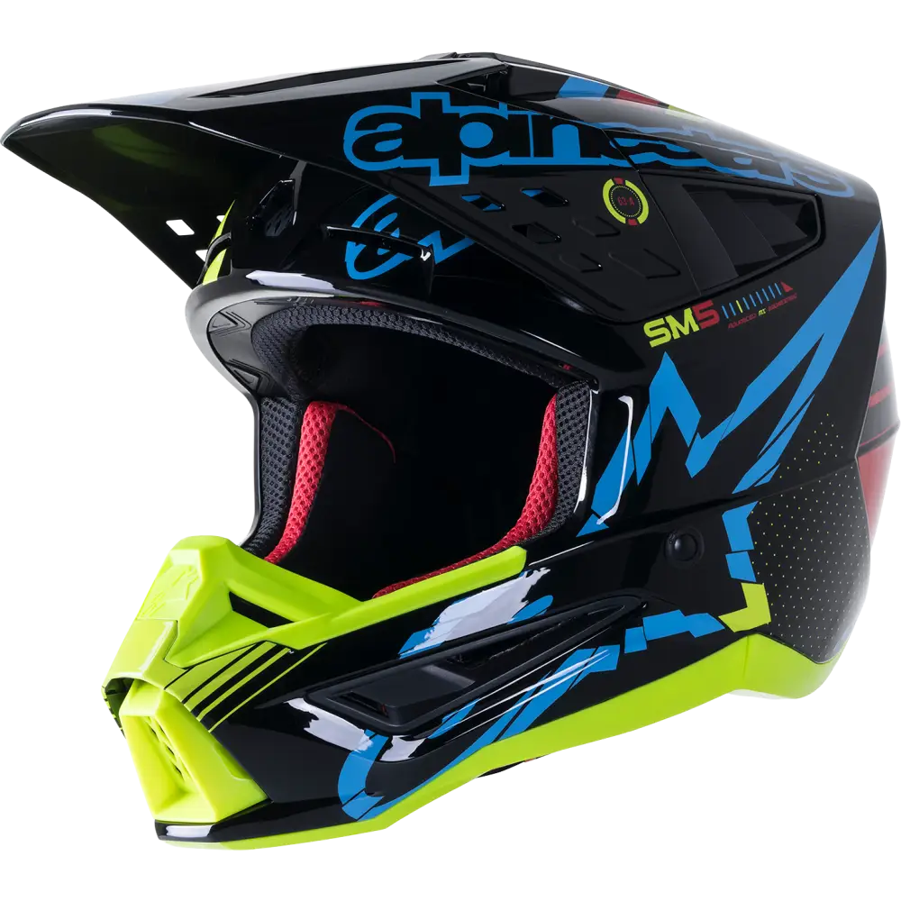 ALPINESTARS SM5 Helmet - Action - Gloss Black/Blue/Fluo Yellow - Small 8306122-1757-SM