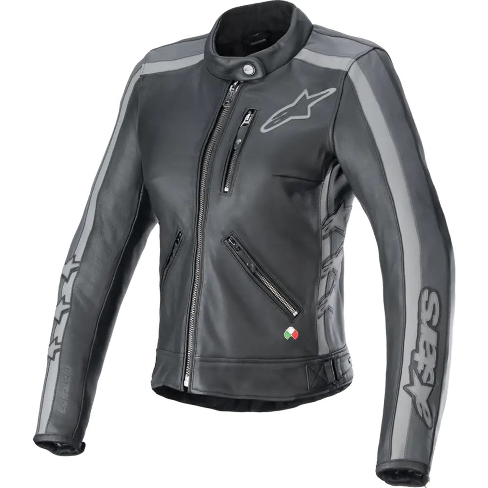 ALPINESTARS Stella Dyno Leather Jacket - Black Tar Gray/Dark Gray - Medium 3113924-1296-M