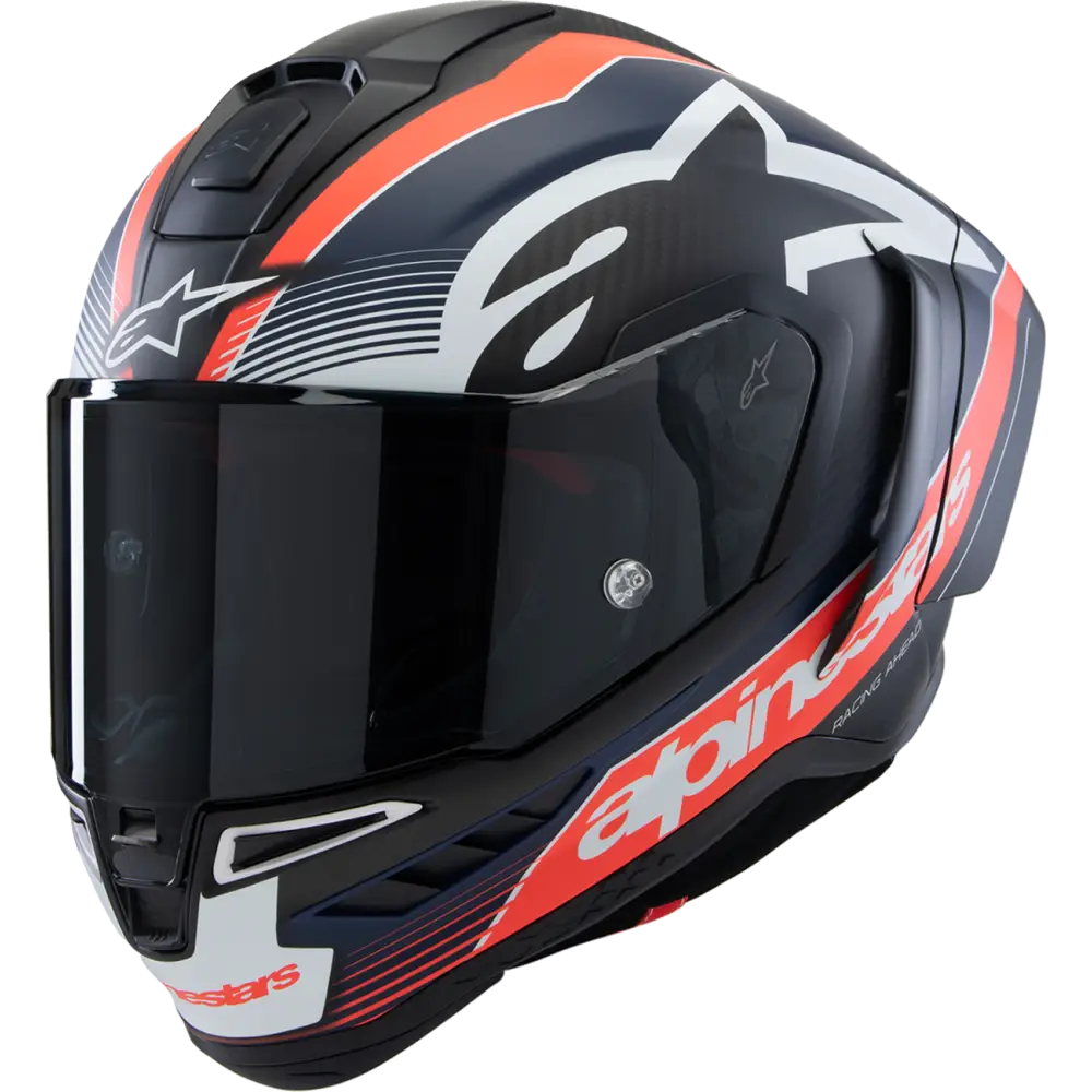 Alpinestars Supertech R10 Helmet & Spoiler - Team - Matte Black/Carbon Red Fluo/Blue - XS / Helmet