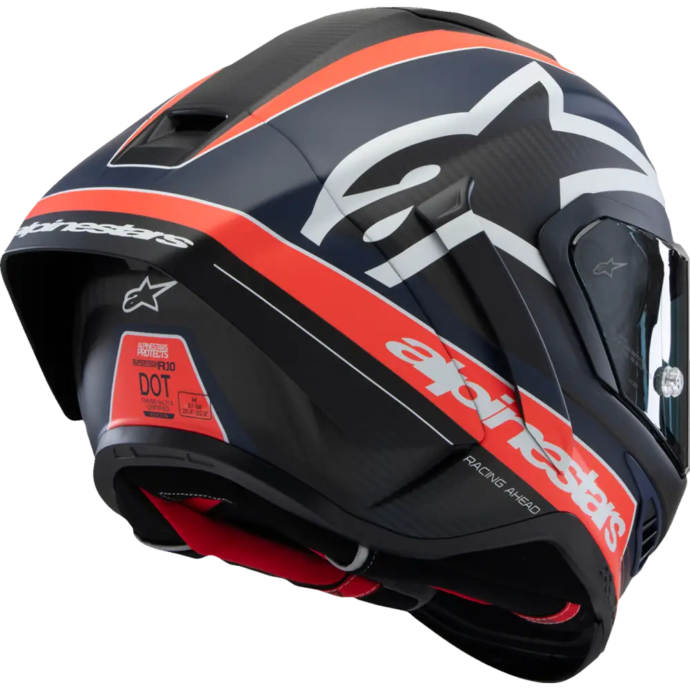 Alpinestars Supertech R10 Helmet & Spoiler - Team - Matte Black/Carbon Red Fluo/Blue