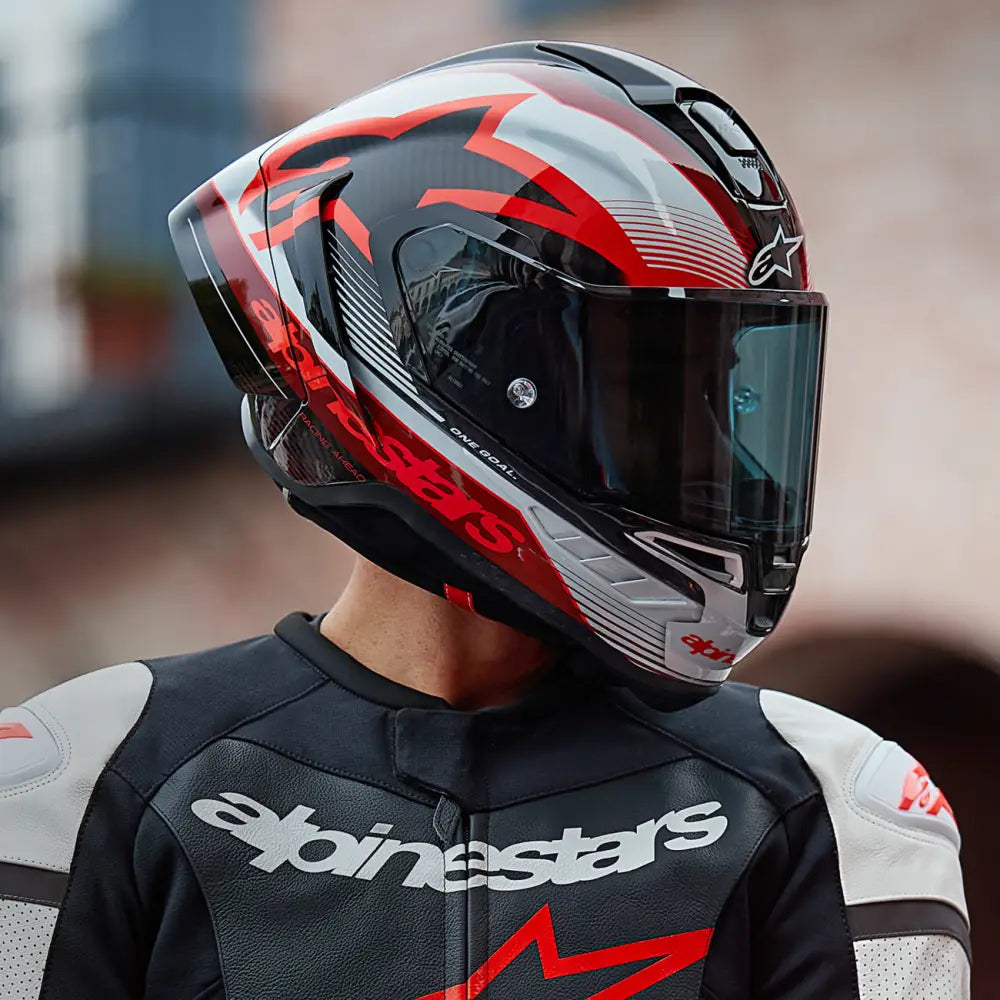 ALPINESTARS Supertech R10 Helmet - Team - Black/Carbon Red/Gloss White - Large 8200224-1352-L