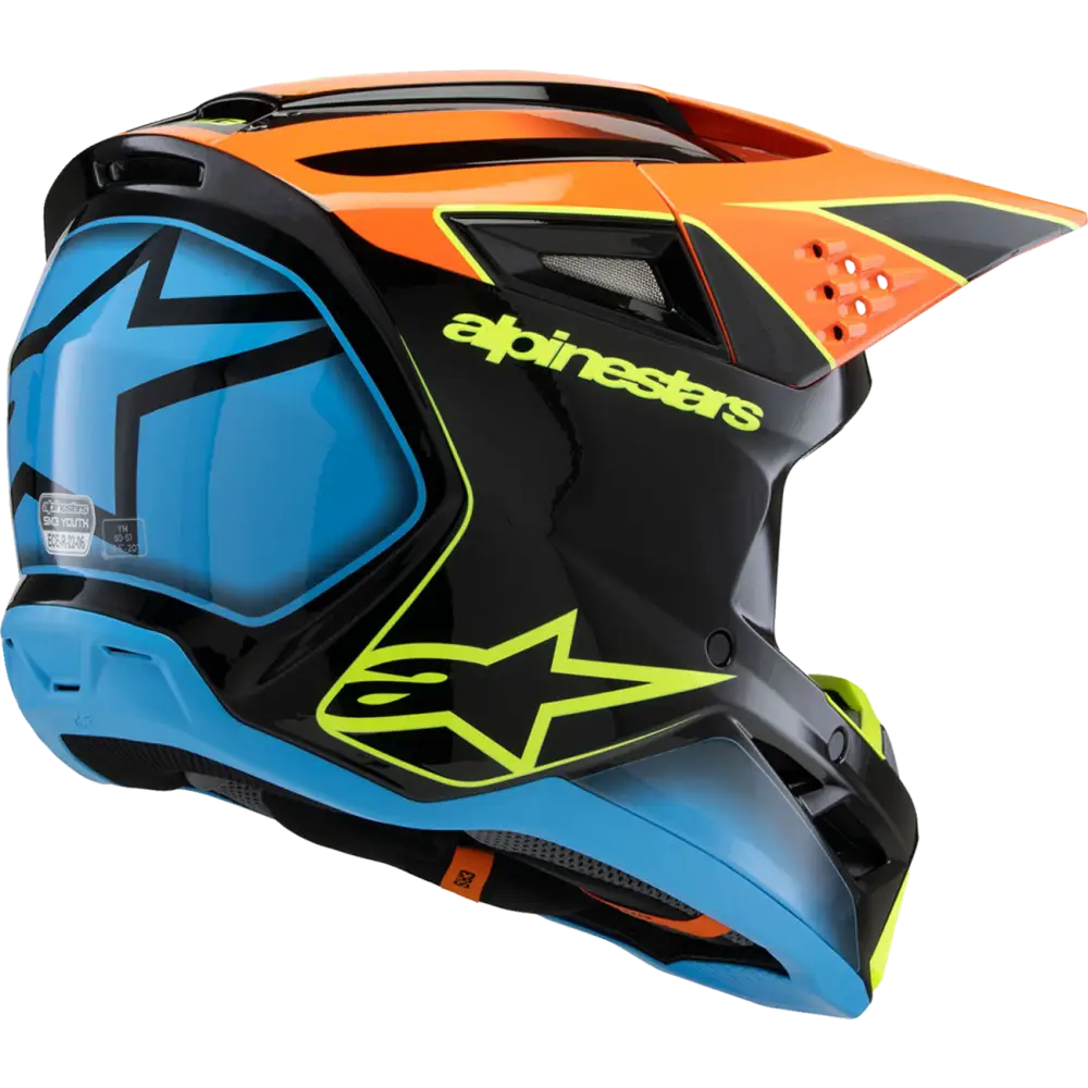 ALPINESTARS Youth SM3 Helmet - Fray - Gloss Black/Orange/Yellow Fluo - Small 8301625-1455-YS