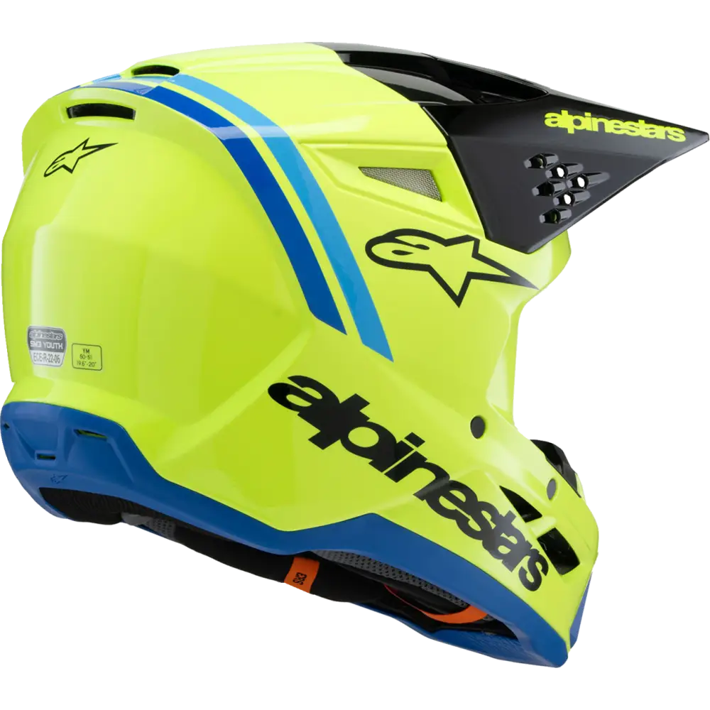 ALPINESTARS Youth SM3 Helmet - Radium - Gloss Yellow Fluo/Black/Blue - Large 8301825-5017-YL