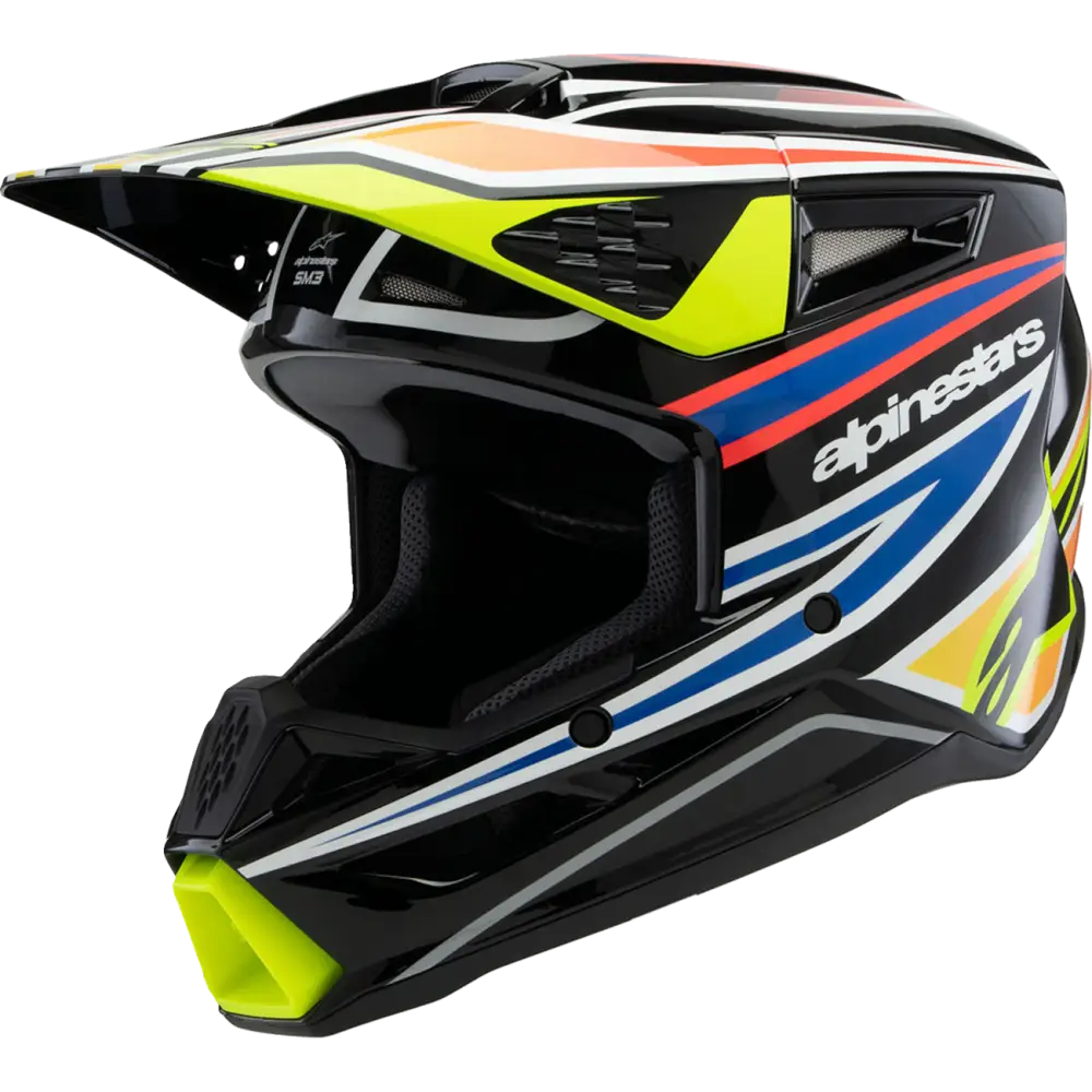 ALPINESTARS Youth SM3 Helmet - Wurx - Gloss Black/Yellow Fluo/Blue/Red Medium 8302025-1574-YM